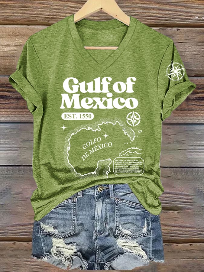 Women's Gulf Of Mexico Printed V Neck T-Shirt