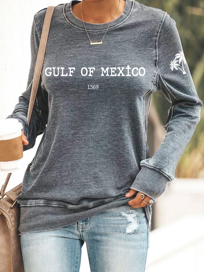 Women's Gulf Of Mexico Print Round Neck Sweatshirt