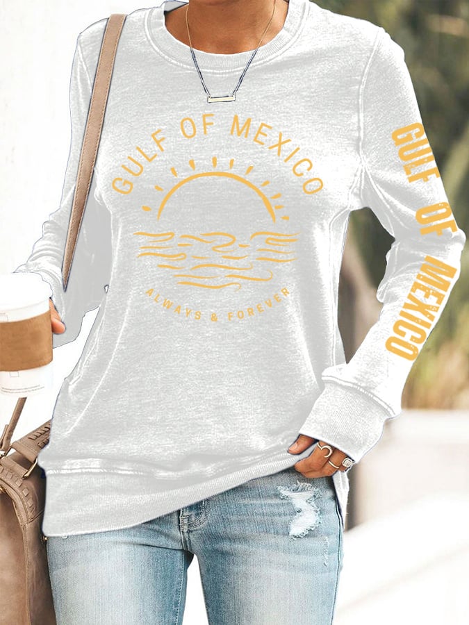 Women's Gulf Of Mexico Print Round Neck Sweatshirt