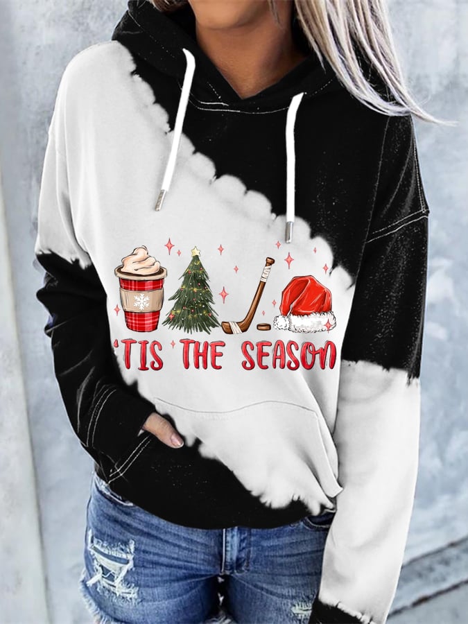 Women's Tis The Season Hockey Print Casual Hooded Sweatshirt