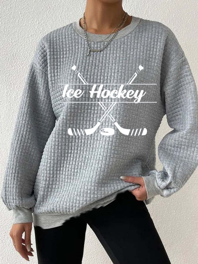 Women's Ice Hockey Printed Daily Long Sleeve Crew Neck Sweatshirt