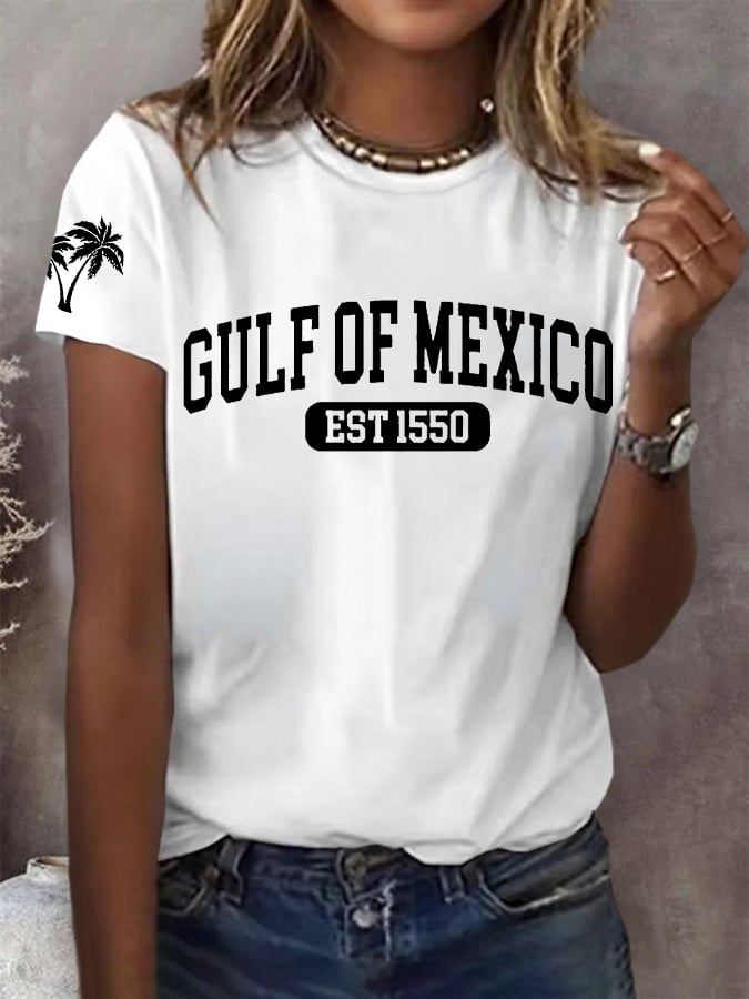 Women's Gulf Of Mexico Print Round Neck T-Shirt