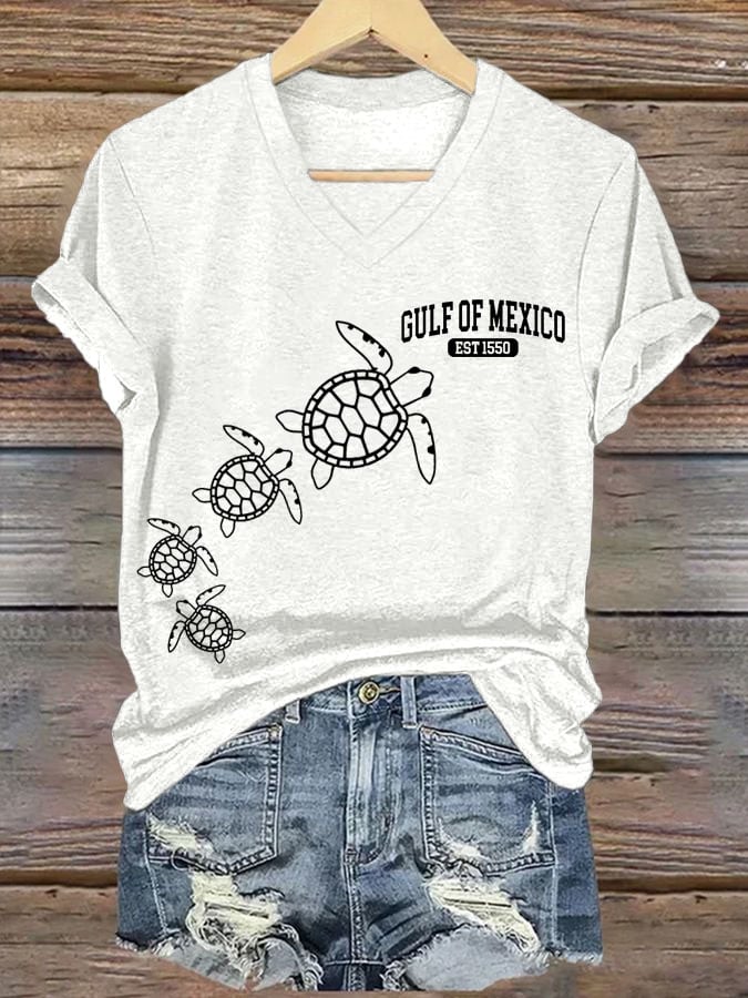 Women's Gulf Of Mexico Printed V Neck T-Shirt