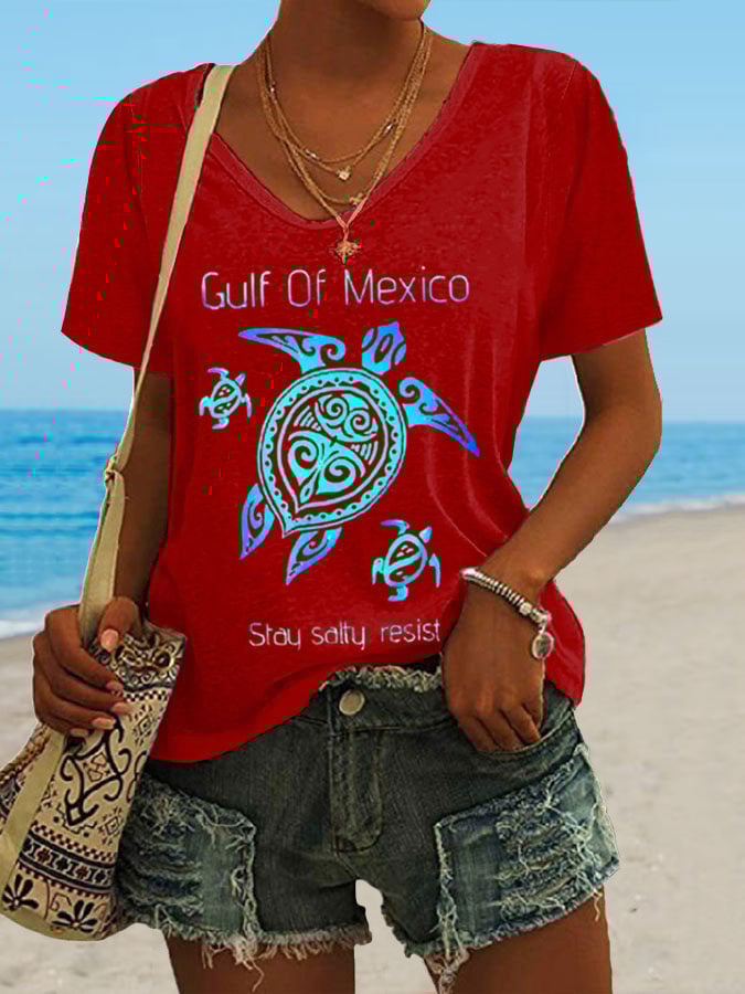 Women's Gulf Of Mexico Print Casual T-Shirt