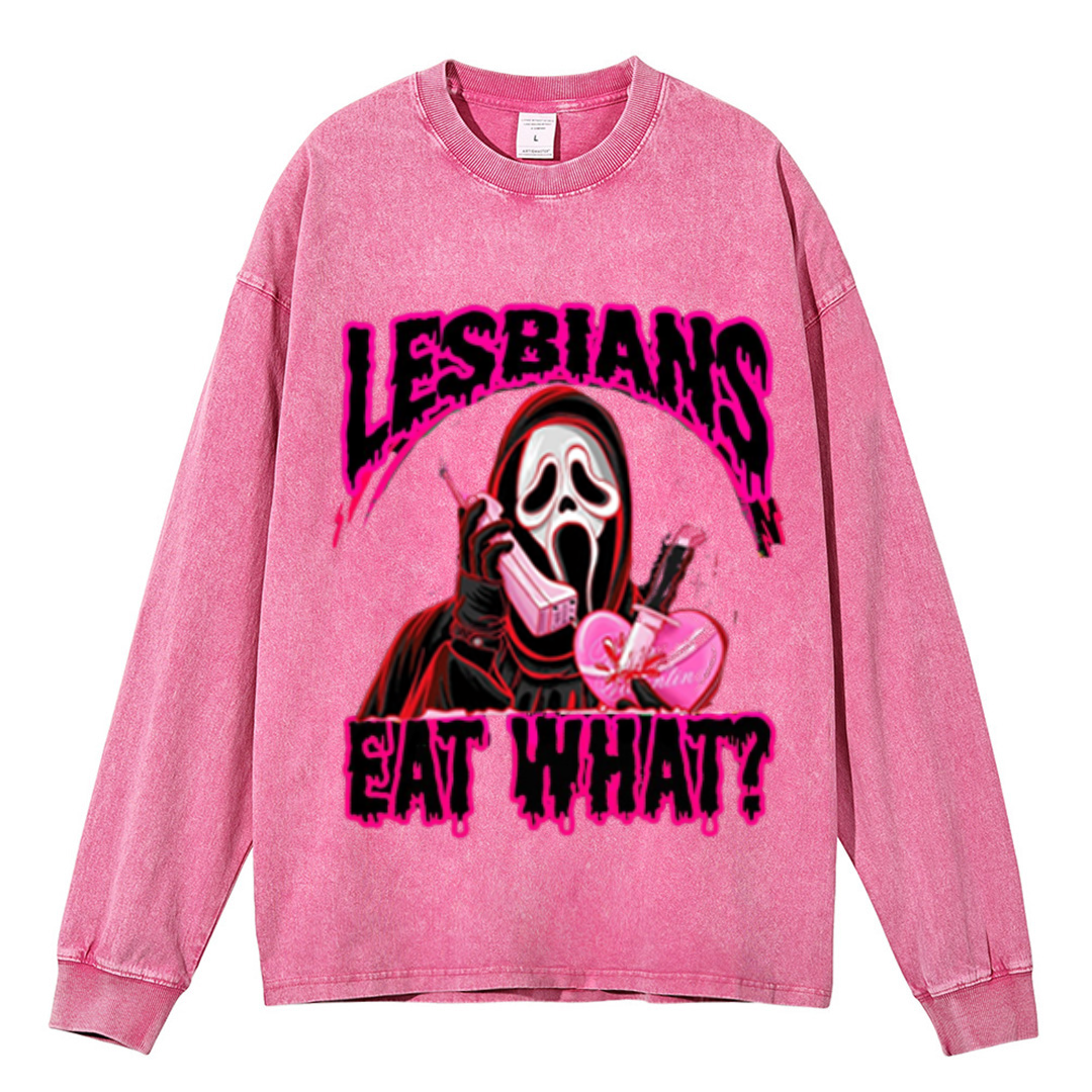 Eat What Ghost Unisex Casual Washed Printed Sweatshirt