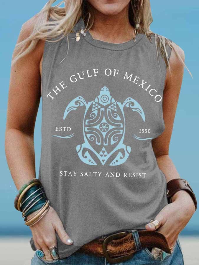 Women's Gulf Of Mexico Print Round Neck Tank Top