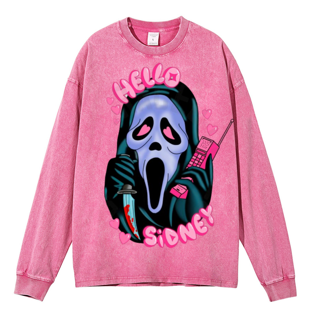 Hello Unisex Washed Printed Round Neck Sweatshirt