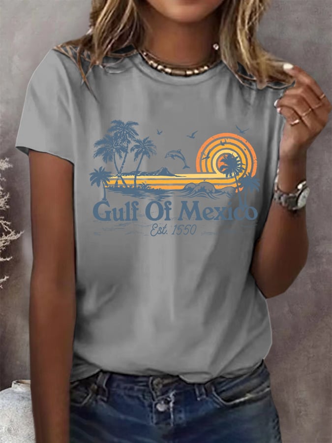 Women's Gulf Of Mexico Print Round Neck T-Shirt