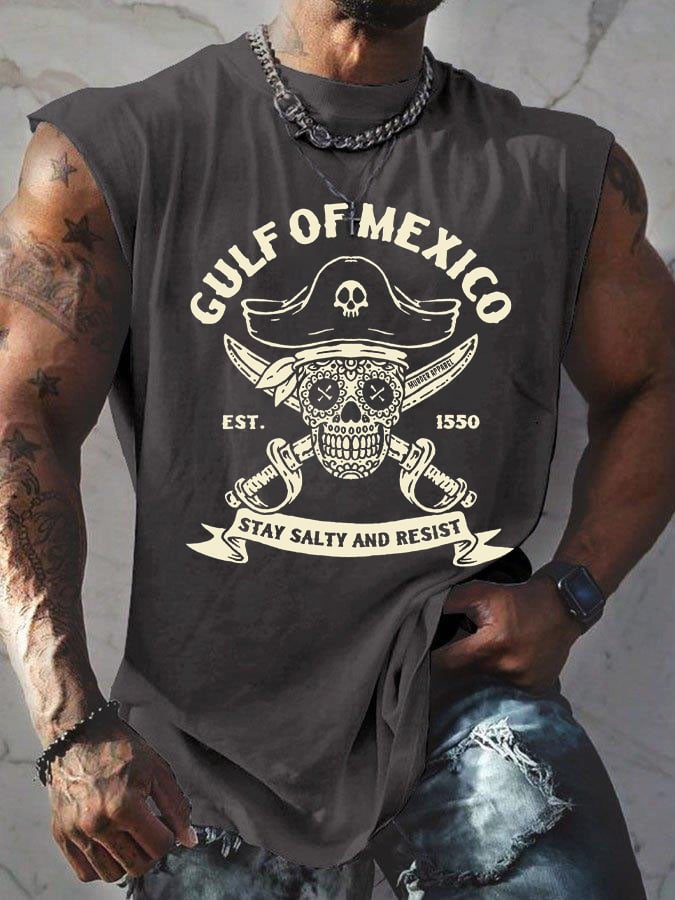 Men'S Retro Gulf Of Mexico Est 1550 Stay Salty And Resist Print Sleeveless Tank Top