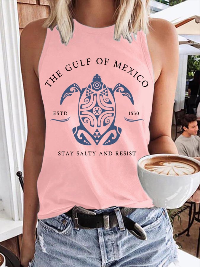 Women's Gulf Of Mexico Print Round Neck Tank Top