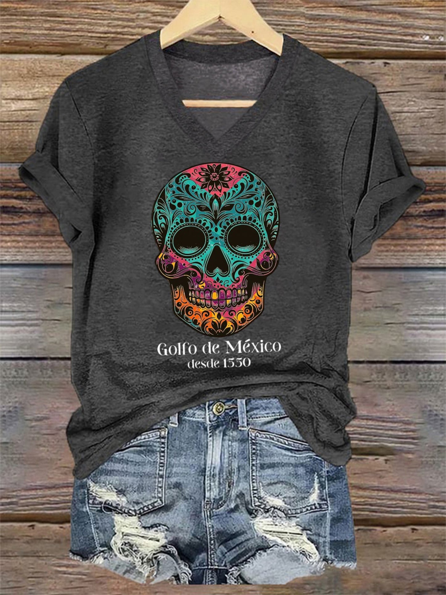 Women's Gulf of Mexico Skull Printed Short-Sleeved T-Shirt
