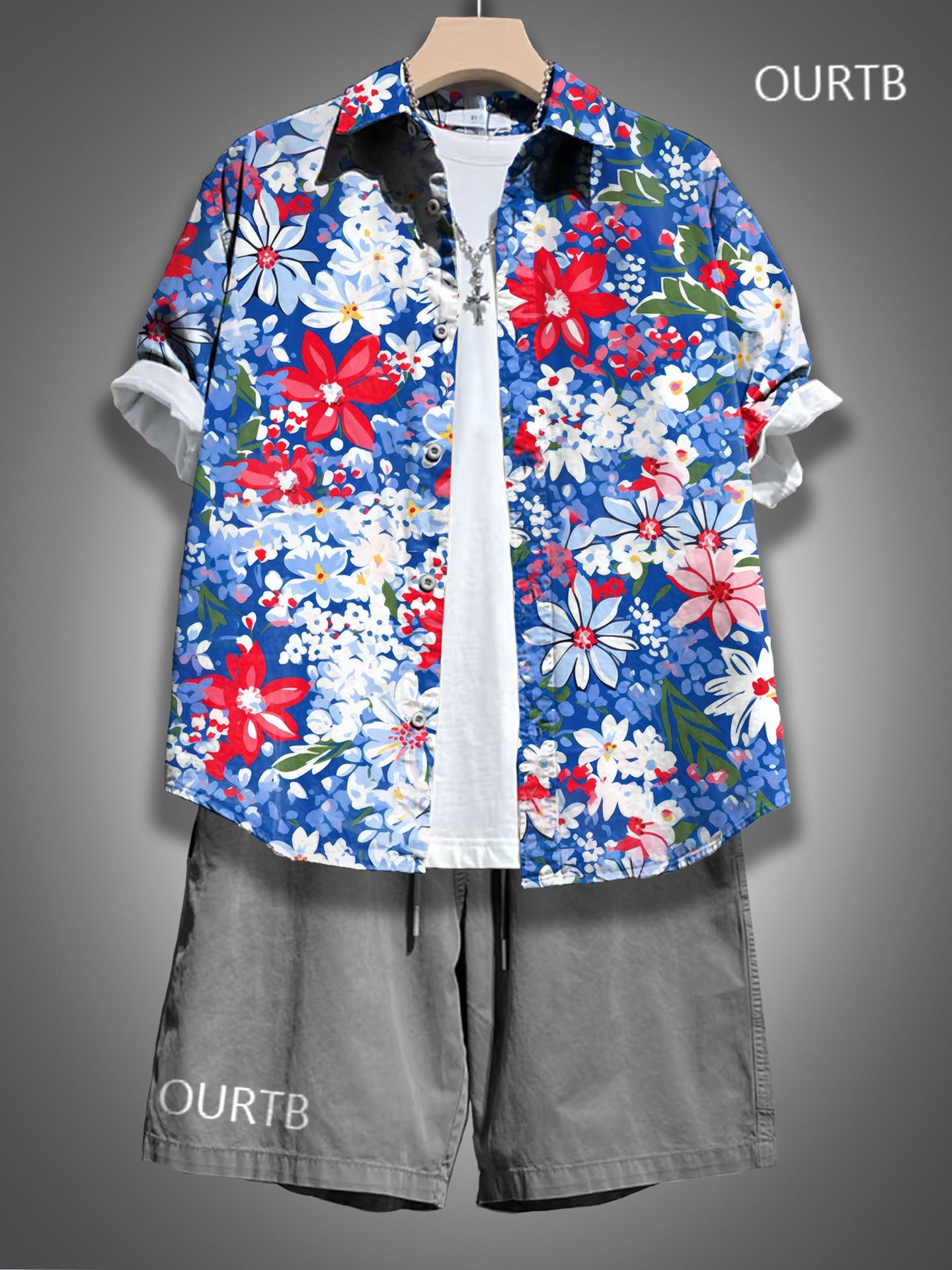 Floral Art Vacation Summer 1776 USA Independence Day Abstract Pattern Art Print Casual 100% Cotton Shirt