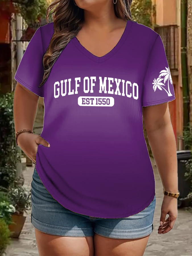 Women's Plus Size Gulf Of Mexico Print V-Neck T-Shirt