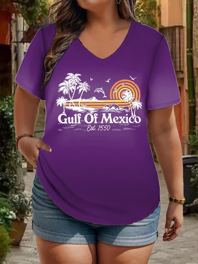 Women's Plus Size Gulf Of Mexico Print V-Neck T-Shirt