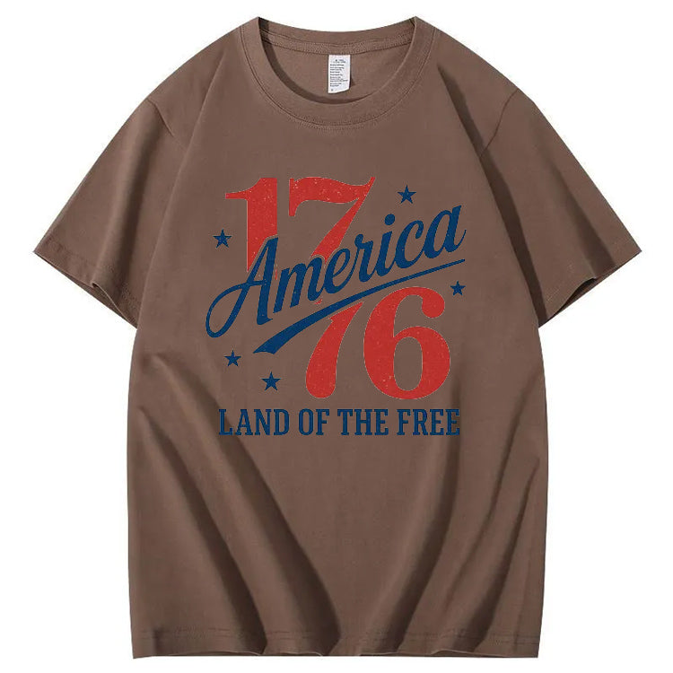 Independence Day 1776 America Land Of The Free Pattern Print 100%Cotton T-Shirt