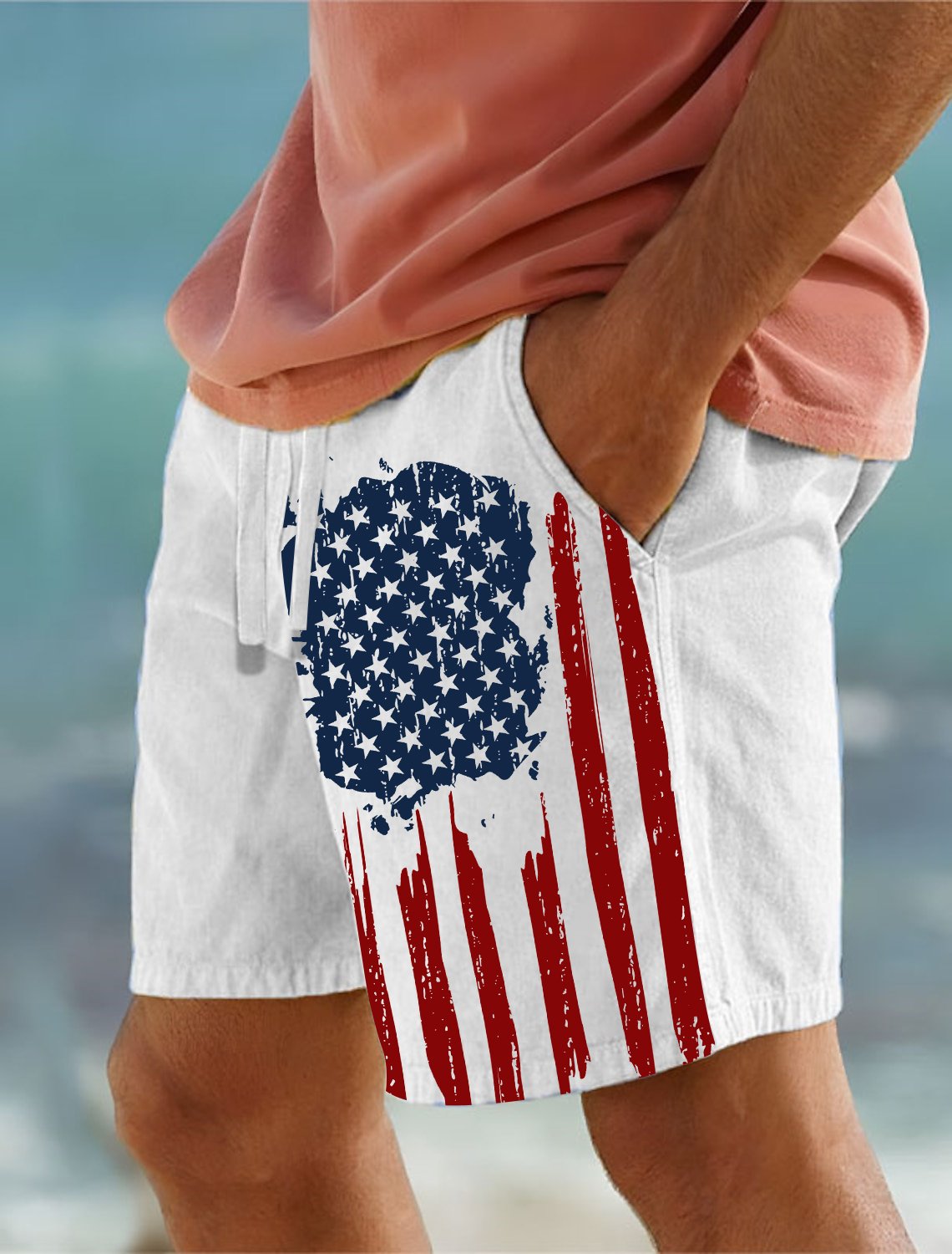 Men's Flag Print Vacation Shorts (With Pockets)