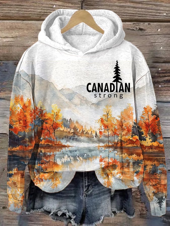 Women's Canada Strong Painting Landscape Print Hoodie