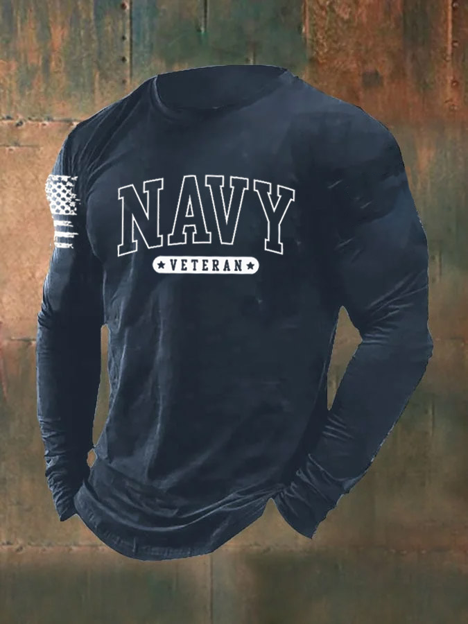 Men's Combat Veteran NAVY Pattern Long Sleeve T-Shirt