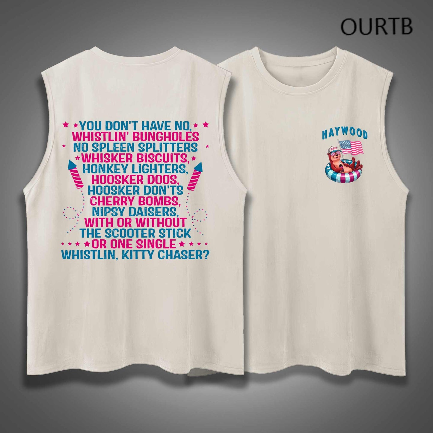 Haywood Beaver USA Independence Day Funny Adult Discomfort Art Print Cotton Sleeveless Tank Tops