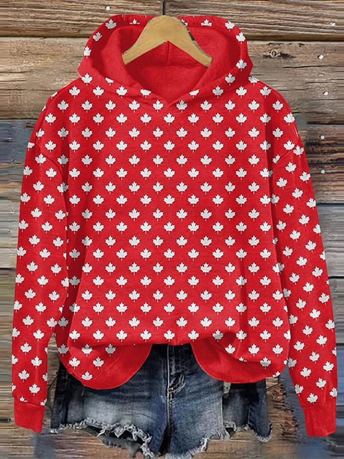 Women's Canadian Maple Leaf Print Casual Hoodie