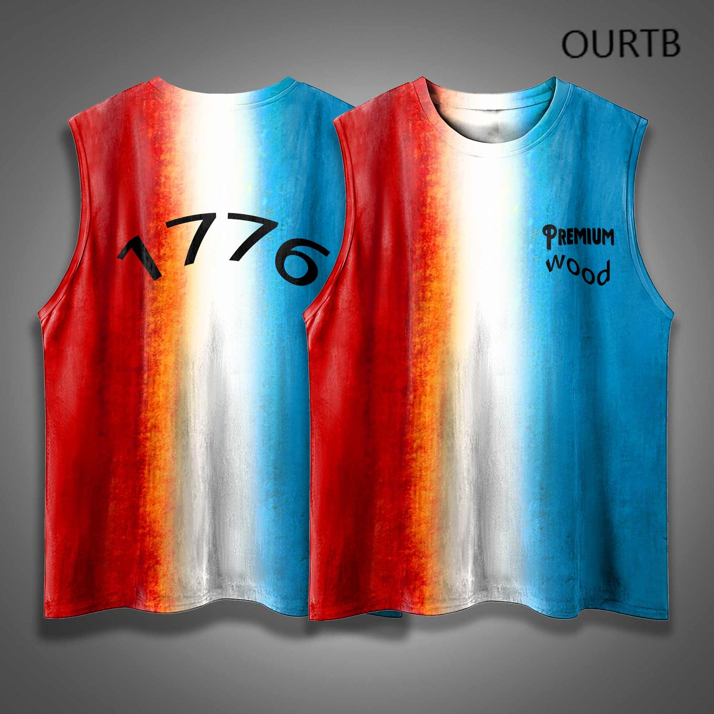 Premium Wood 1776 Patriot Flag Red White And Blue USA Independence Day Funny Adult Discomfort Art Print Cotton Sleeveless Tank Tops