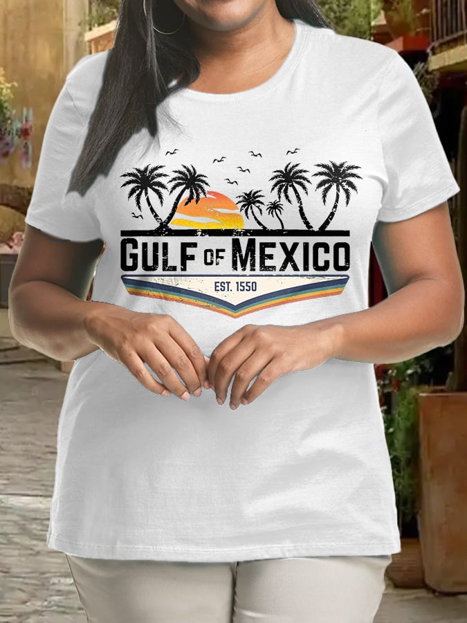 Women's Plus Size Gulf Of Mexico Print Crew Neck T-Shirt