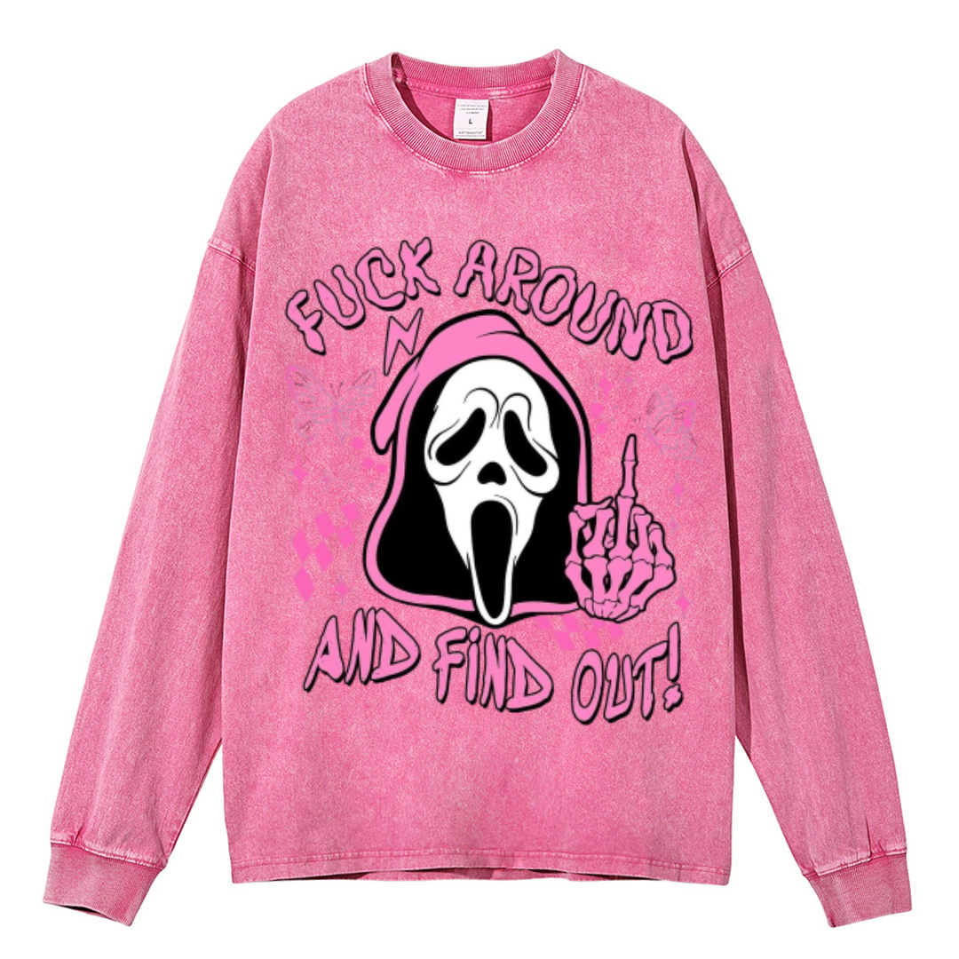 Find Out Unisex Casual Washed Printed Round Neck Sweatshirt