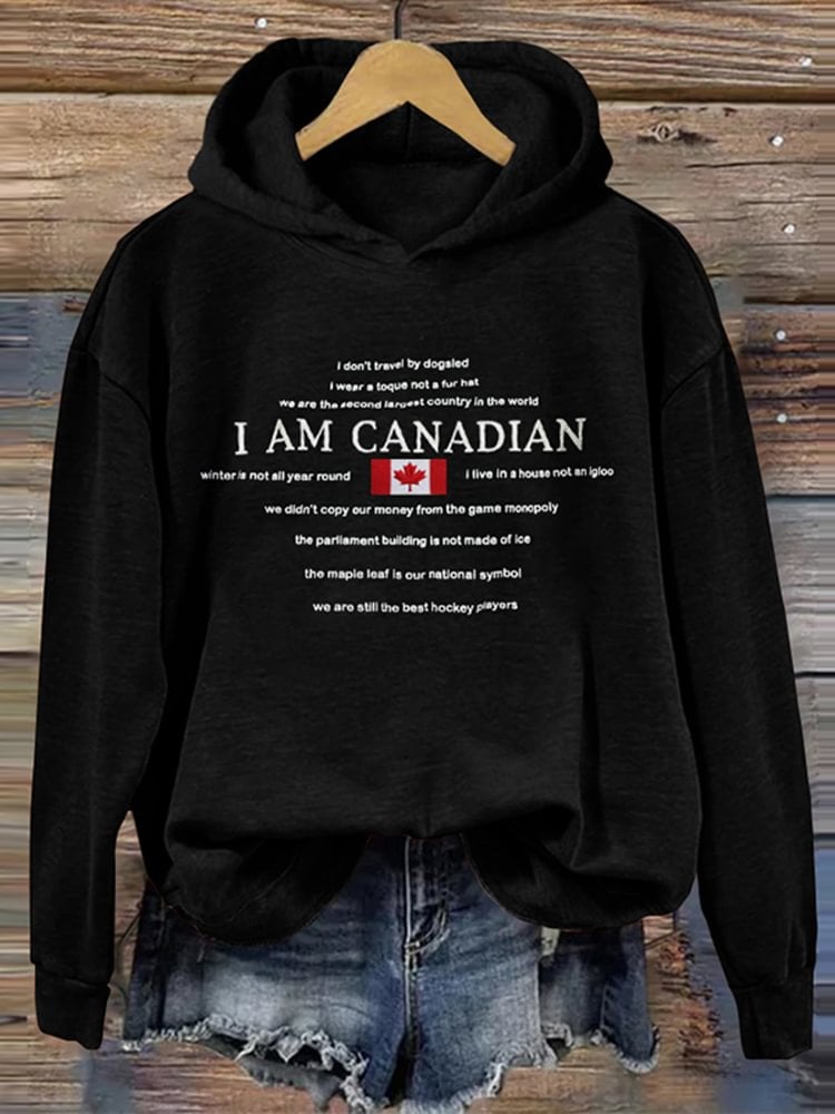 Women's Retro I Am Canadian Printed Hoodie