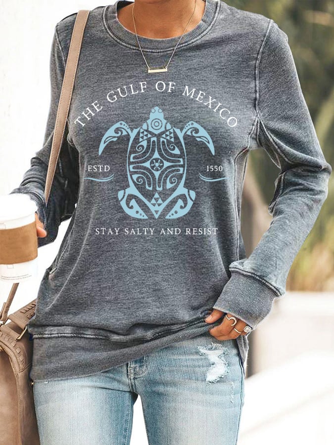 Women's Gulf Of Mexico Print Round Neck Sweatshirt