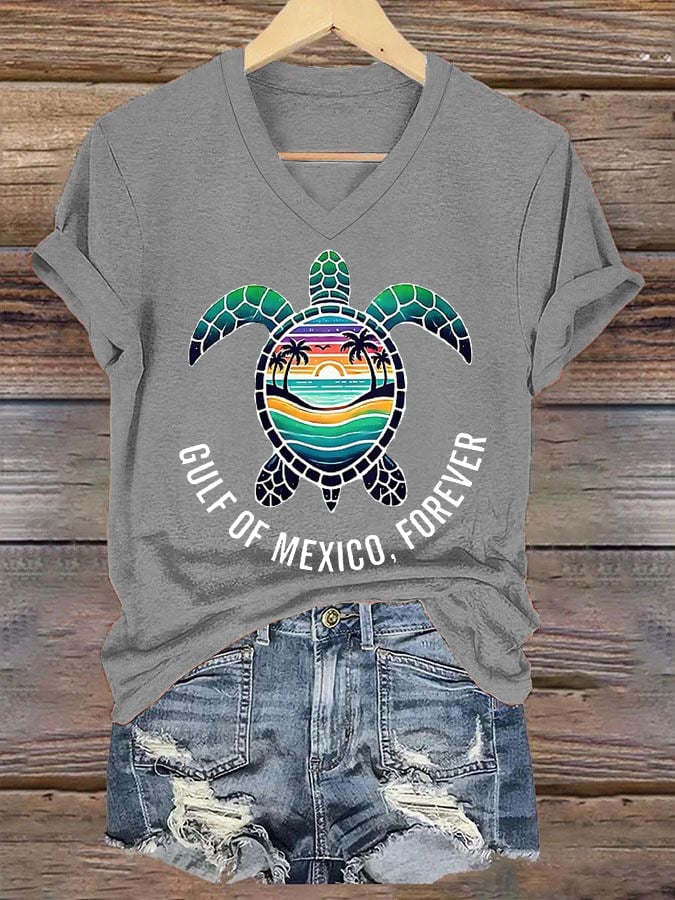 Women's Gulf Of Mexico, Forever Sea Turtle V-Neck Tee