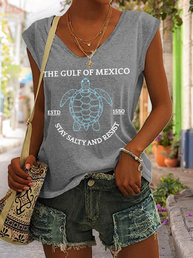 Women's Retro The Gulf Of Mexico Stay Salty And Resist Est 1550 Print Tank Top
