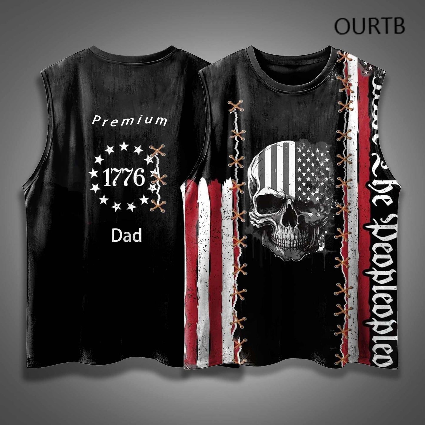 Premium Dad 1776 Patriot Flag Red White And Blue USA Independence Day Funny Adult Discomfort Art Print Cotton Sleeveless Tank Tops