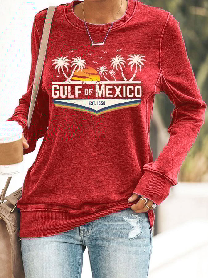 Women's Gulf Of Mexico Print Round Neck Sweatshirt