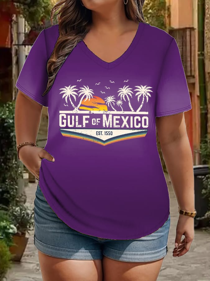 Women's Plus Size Gulf Of Mexico Print V-Neck T-Shirt