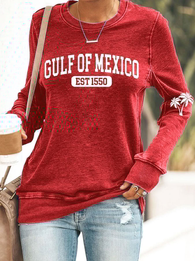 Women's Gulf Of Mexico Print Round Neck Sweatshirt