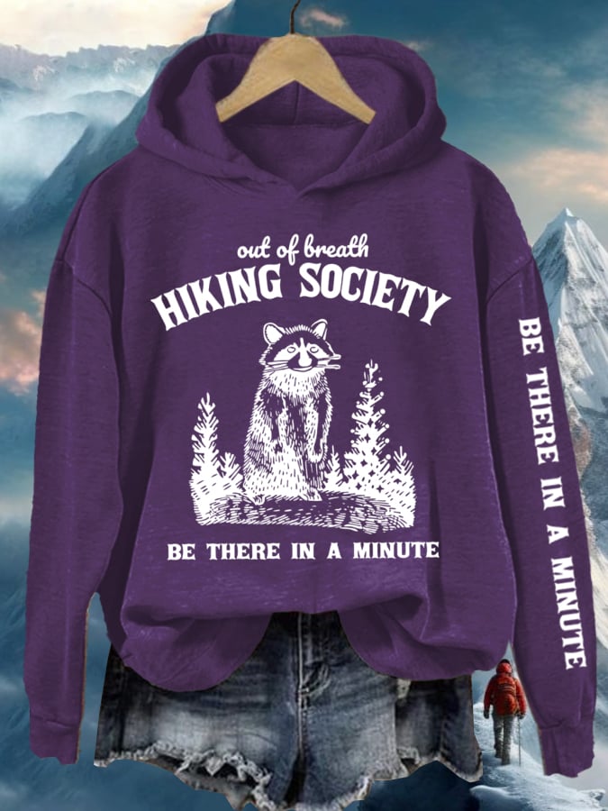 Women's Out Of Breath Hiking Society Printed Hooded Long Sleeve Sweatshirt