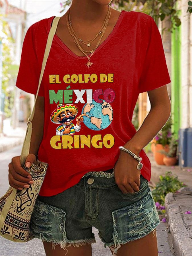 Women's "The Gulf of Mexico Gringo" Printed V-Neck T-Shirt