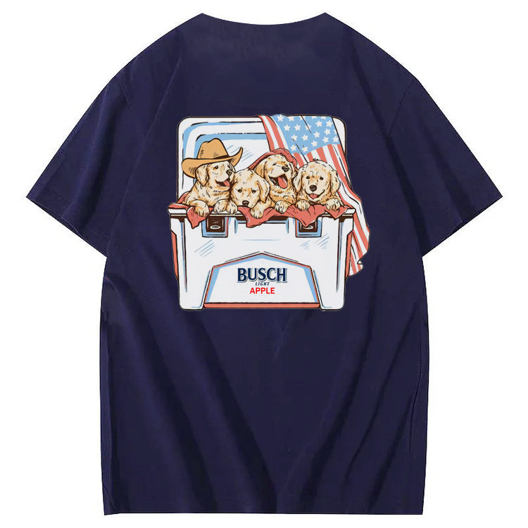 Happy Dogs And American Flag Pattern Print T-Shirt