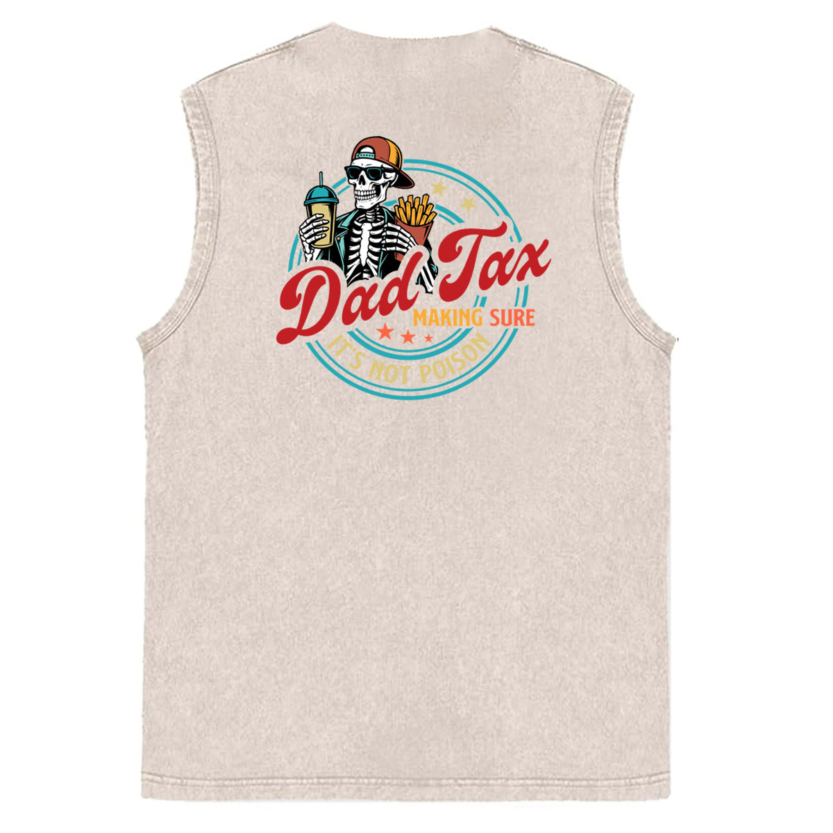 Dad Tax Pattern Sleeveless Cotton Washed Printed Loose Vest