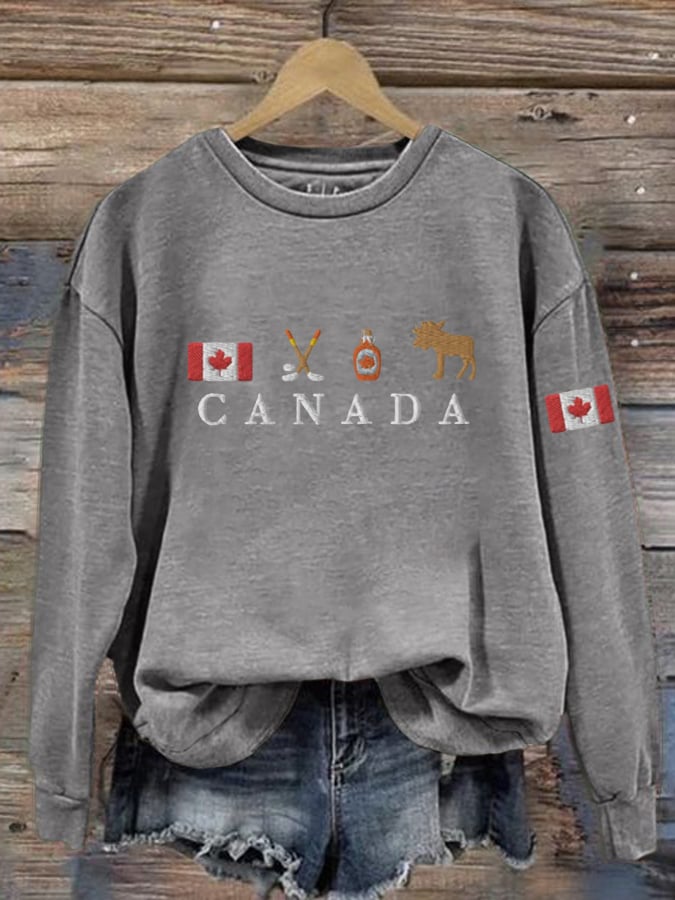 Women's Canadian Pride Printed Crew Neck Long Sleeve Sweatshirt