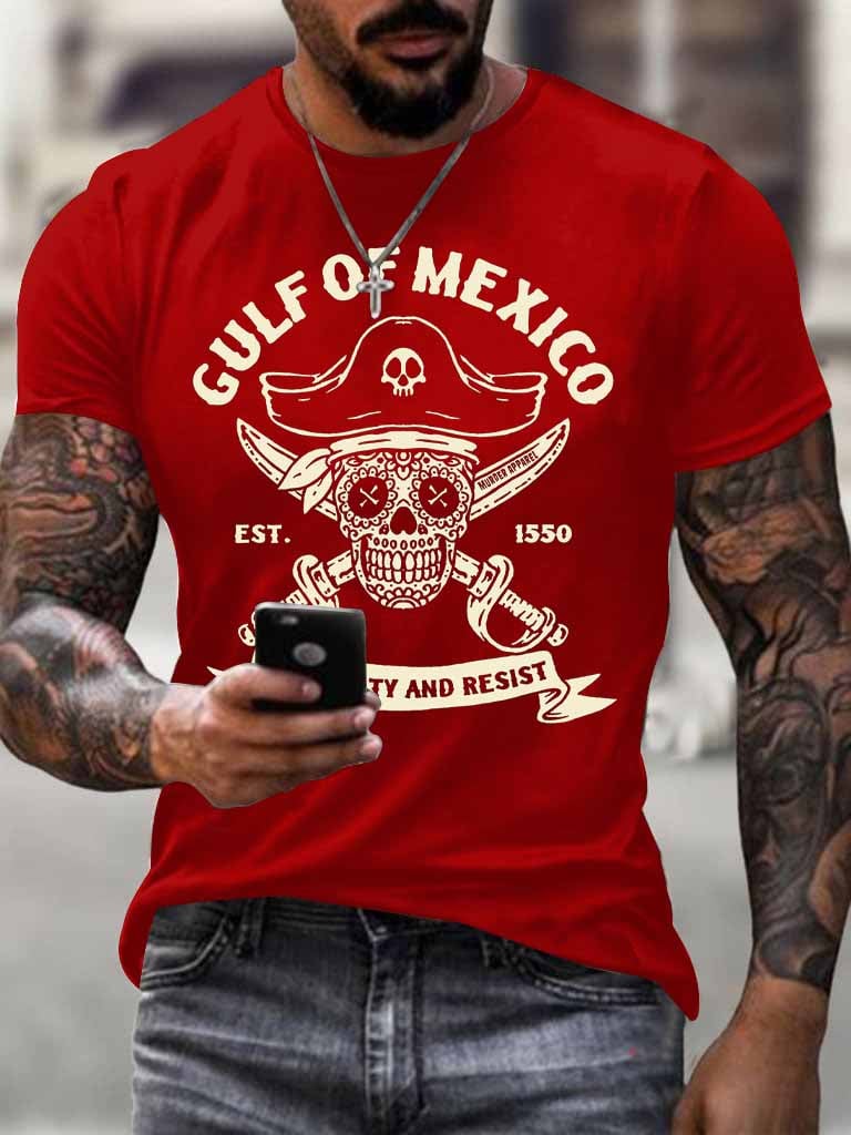 Men'S Retro Gulf Of Mexico Est 1550 Stay Salty And Resist Printed Casual Crew Neck T-Shirt