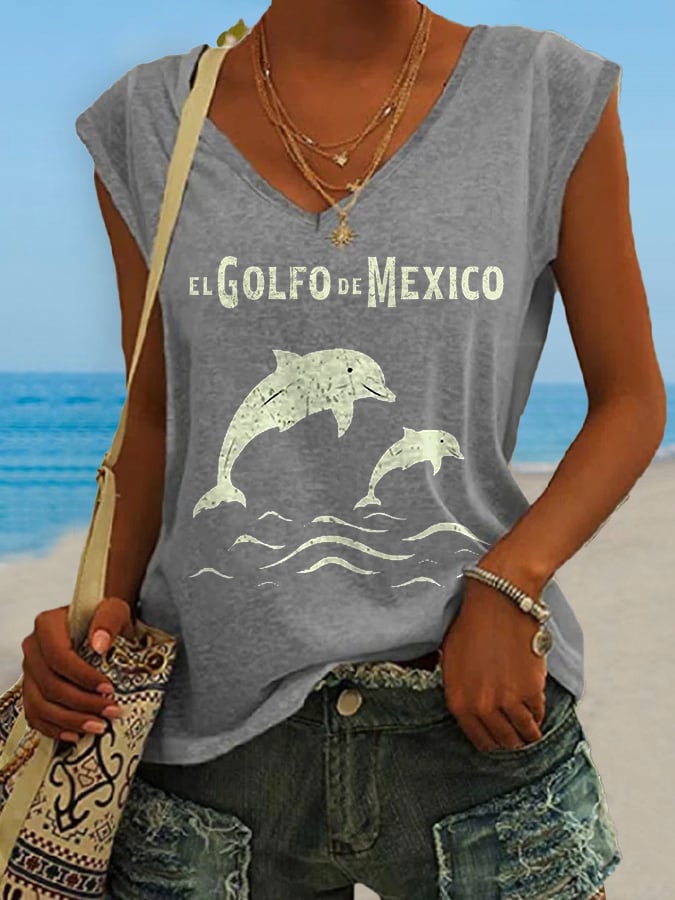 Women's El Golfo De Mexico Dolphin Print Tank Top