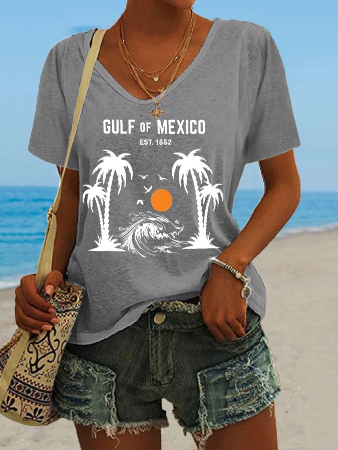 Women's Retro Golfo De Mexico 1550 Print T-Shirt