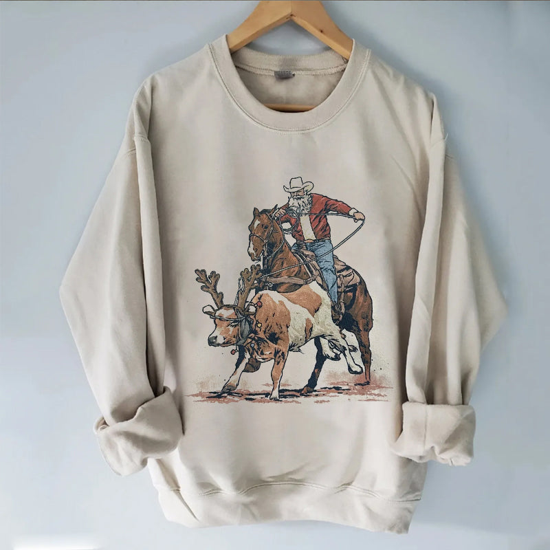 Western Roping Santa Pullover Sweatshirt