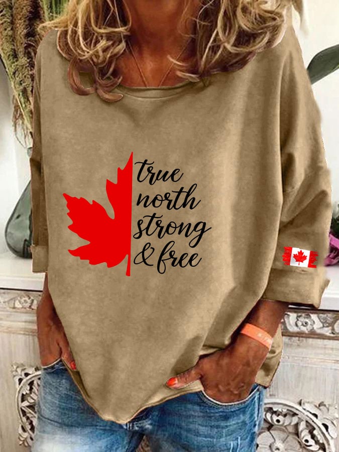 Women's "True North Strong and Free" Canadian Flag Print Sweatshirt