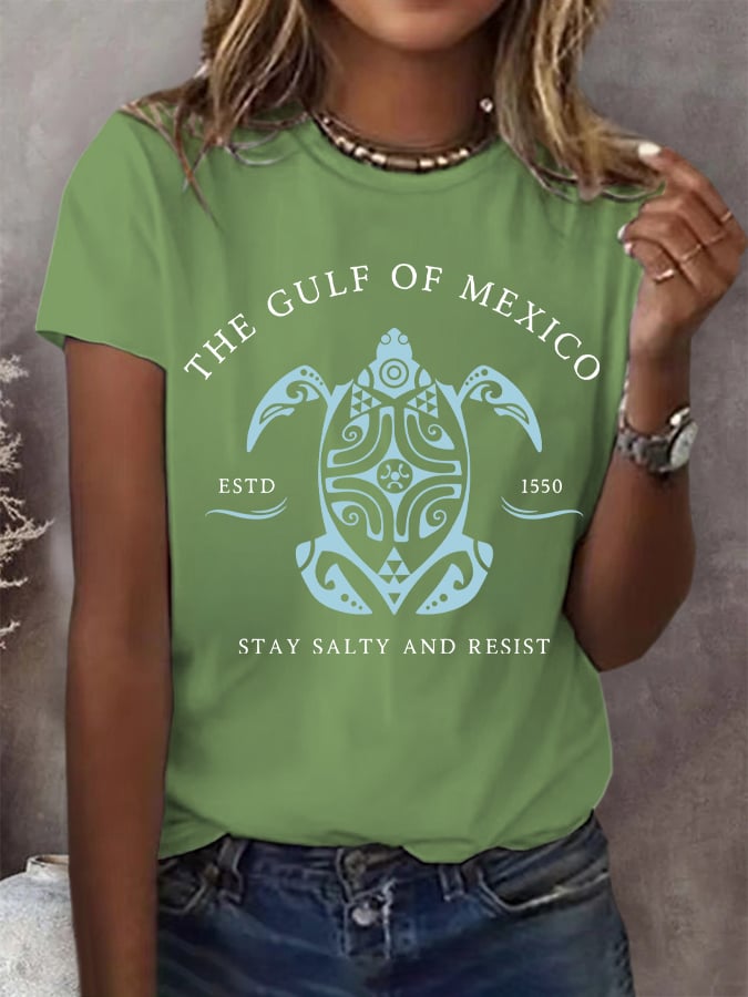 Women's Gulf Of Mexico Print Round Neck T-Shirt