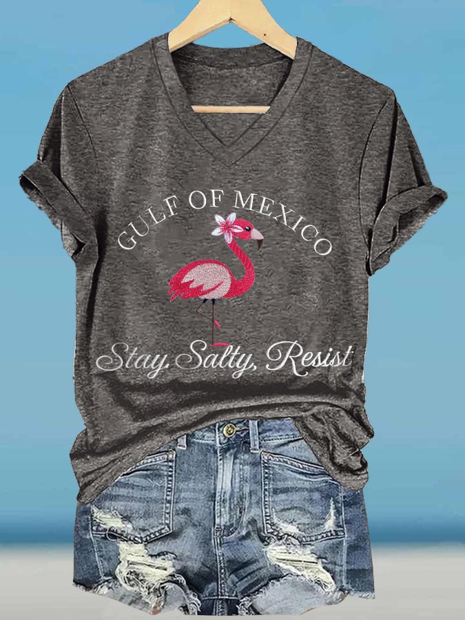 Women's Gulf Of Mexico Printed V Neck T-Shirt