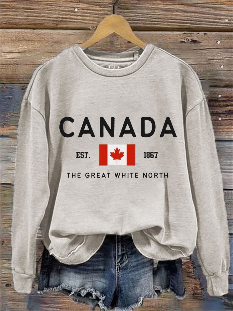 Women's Canada Strong Printed Crew Neck Long Sleeve Sweatshirt