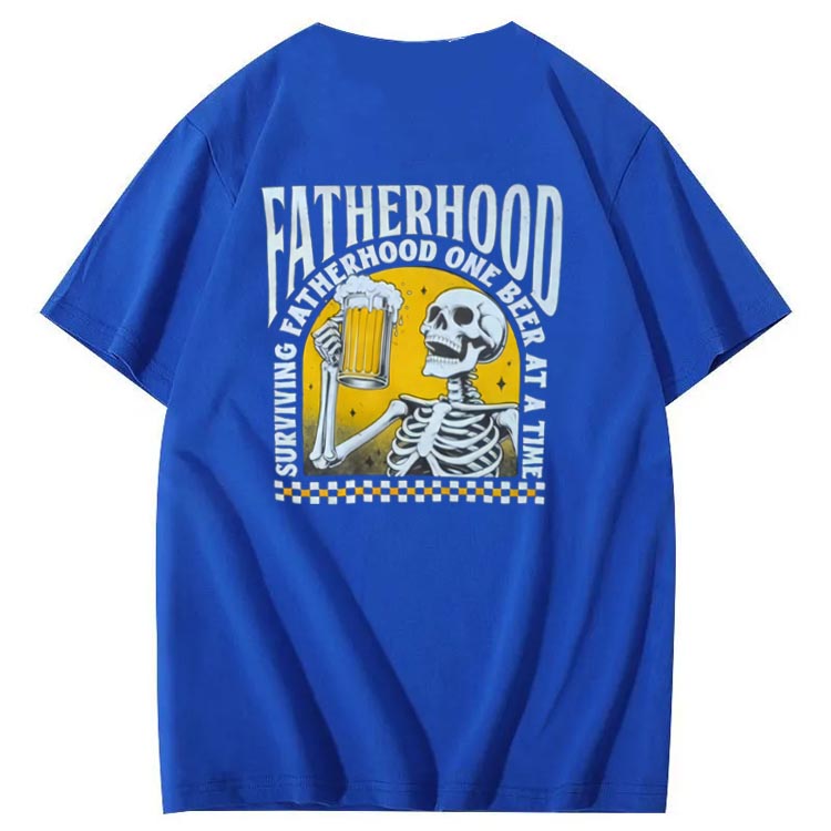 Fatherhood Skull And Beer Pattern Print Cotton T-Shirt