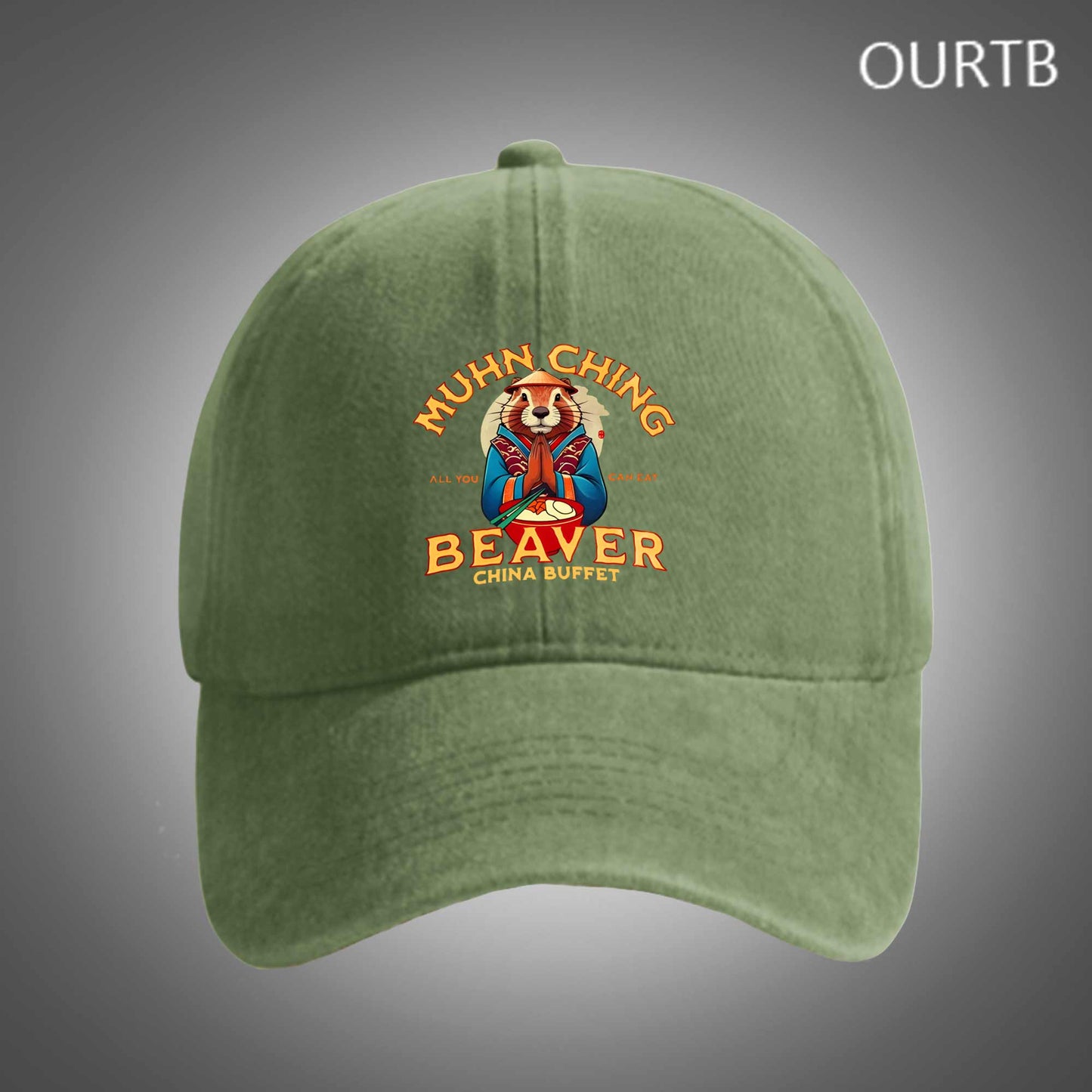 Muhn China All You Can Eat Beaver China Buffet Funny Art Print Unisex Distressed Cotton Washed Art Print Hat
